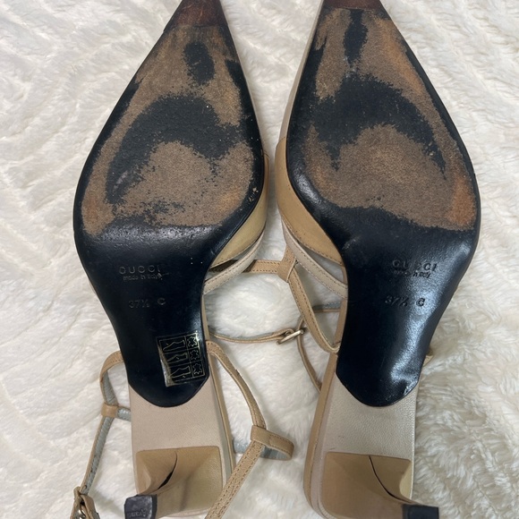 Gucci by Tom Ford Vintage Slingback Heels 37.5 C Nude Leather AS IS - Picture 3 of 16